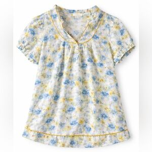 Floral Puff Sleeve Blouse - Blue and Yellow size L